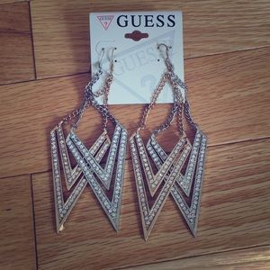 NWT GUESS 2 Pairs Crystal Earrings Gold & Silver